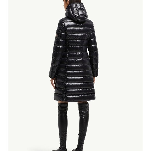 Moncler Moka Long Down Water Resistant Hooded Parka Coat Black Womens Size 0 - Picture 2 of 13
